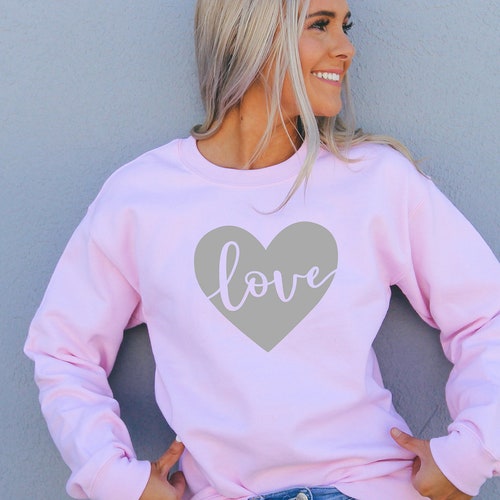 Love Heart Pink Boyfriend Style Sweatshirt for Ladies Etsy