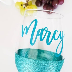 Stemless Personalized glitter wine glass Gifts for Bridesmaids Gifts for friends Wine lovers Glass with name Large wine glasses image 3