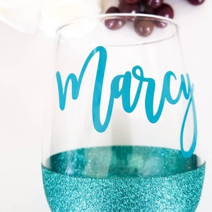 Stemless Personalized glitter wine glass Gifts for Bridesmaids Gifts for friends Wine lovers Glass with name Large wine glasses image 2