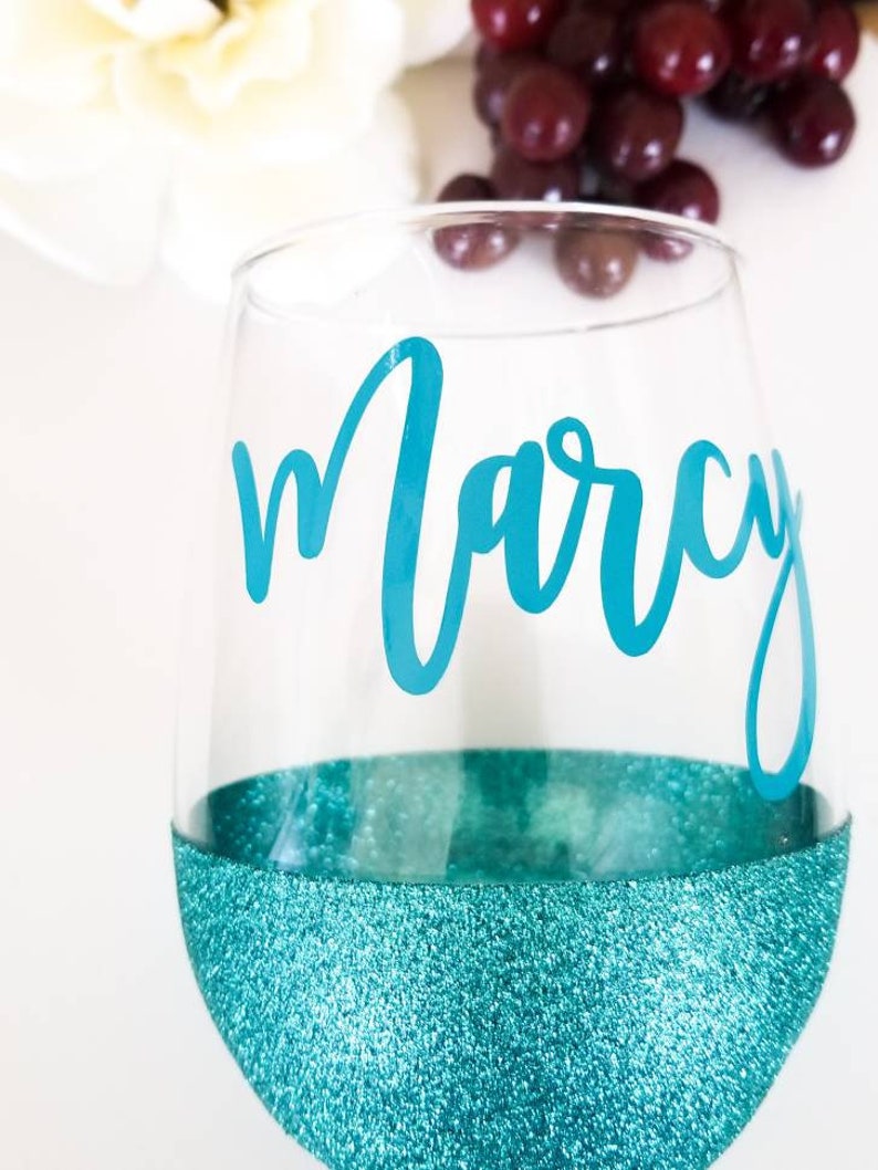 Stemless Personalized glitter wine glass Gifts for Bridesmaids Gifts for friends Wine lovers Glass with name Large wine glasses image 2