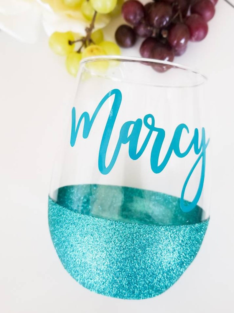 Stemless Personalized glitter wine glass Gifts for Bridesmaids Gifts for friends Wine lovers Glass with name Large wine glasses image 3