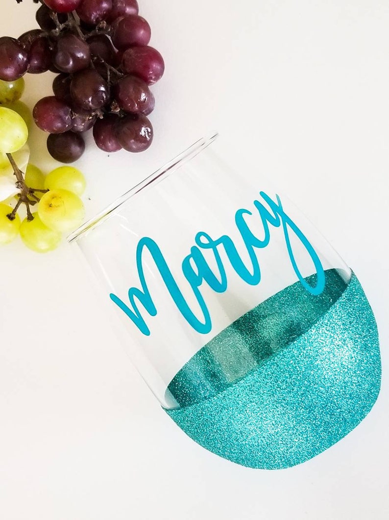Stemless Personalized glitter wine glass Gifts for Bridesmaids Gifts for friends Wine lovers Glass with name Large wine glasses image 1