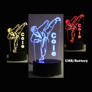 Karate Martial Arts Personalized Night Light - Custom Sign, Battery/USB/110V LED Sign Personalized kung fu light with remote