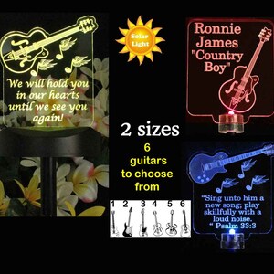 Garden sign memorial,  Lighted Grave Marker, Solar Light, Personalized Guitar outdoor light, memorial for cemetery, Memorial plaque