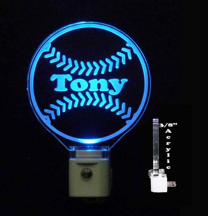 Kids Personalized Baseball Night Light LED Sport night lightlight, Gift for him image 1