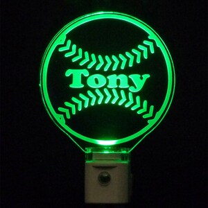 Kids Personalized Baseball Night Light LED Sport night lightlight, Gift for him image 3