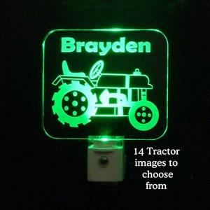 Kids Personalized Tractor LED Night Light - Lamp - Nursery - baby gift, 10 Tractor Images to choose from