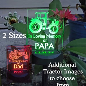 Personalized Grave Marker, tractor Solar Light, Memorial Plaque, Garden Light, Loss of Dad, Loss of Grandpa, Loss of Loved one, laser etched