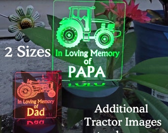 Personalized Grave Marker, tractor Solar Light, Memorial Plaque, Garden Light, Loss of Dad, Loss of Grandpa, Loss of Loved one, laser etched