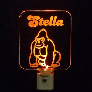 Personalized Gorilla LED Night Light, Kids Lamp, Handmade, Animals - Ape