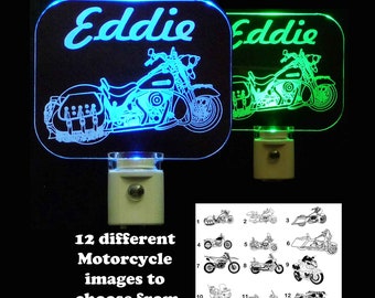 Personalized Motorcycle Night Light – Custom Laser Engraved Acrylic LED Lamp, Plug-In Color Changing Biker Gift