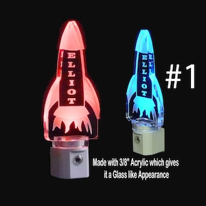 Custom Rocket LED Night Light: Personalized Kids Room Decor