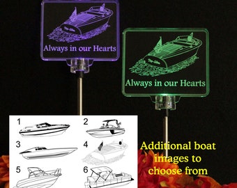 Custom Personalized sympathy gift, Boat Solar Light, Grave Marker, Memorial Plaque, Garden light, fisherman gift, laser engraved, grief gift