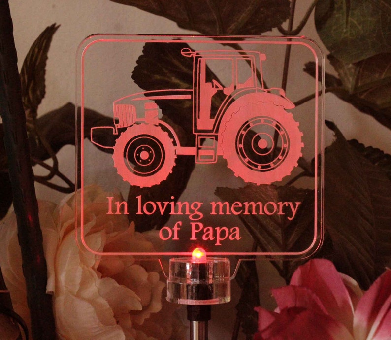 Personalized tractor Solar Light, Grave Marker, Memorial Plaque, Garden Light, Cemetery plaque, Outdoor, Sympathy Bereavement Gift 2 sizes zdjęcie 9