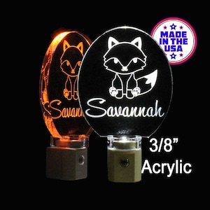 Personalized Fox Baby Night Light, LED, Kids Lamp, Handmade, Animals, 3/8&quot; Acrylic
