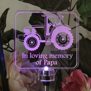 Personalized tractor Solar Light, Grave Marker, Memorial Plaque, Garden Light, Cemetery plaque, Outdoor, Sympathy Bereavement Gift 2 sizes zdjęcie 8