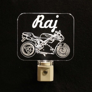 Personalized Motorcycle Night Light: Laser Engraved Acrylic, Man Cave Decor