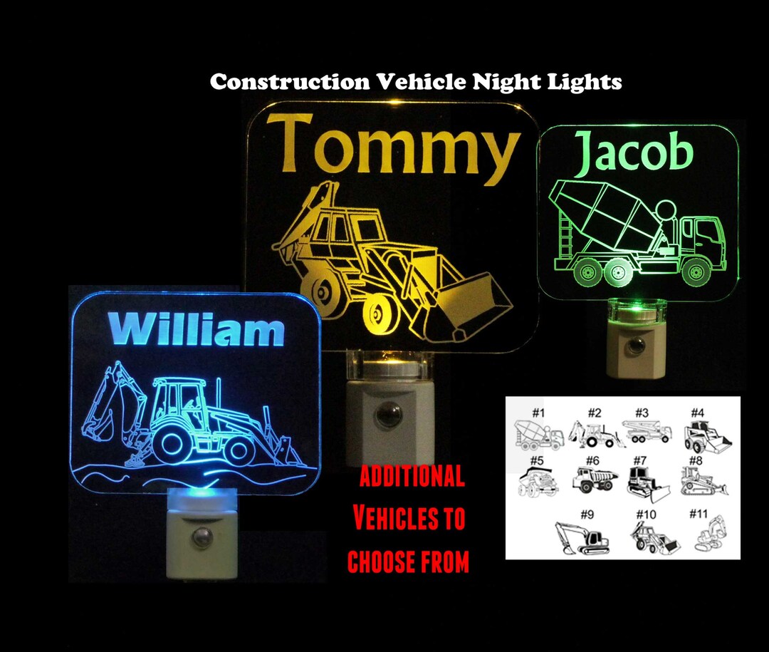 Personalized Construction Vehicle LED Night Light: Backhoe, Cement ...