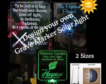 Design your own Personalized Custom Solar Lights, grave marker, garden light, Memorial plaque, Sympathy Gift, Laser etched, Grave Decoration