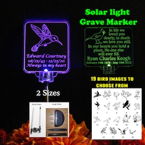 Personalized Hummingbird Solar Light Garden light, Memorial Plaque, sympathy gift, Memorial marker, Bird Grave marker, laser engraved zdjęcie 1