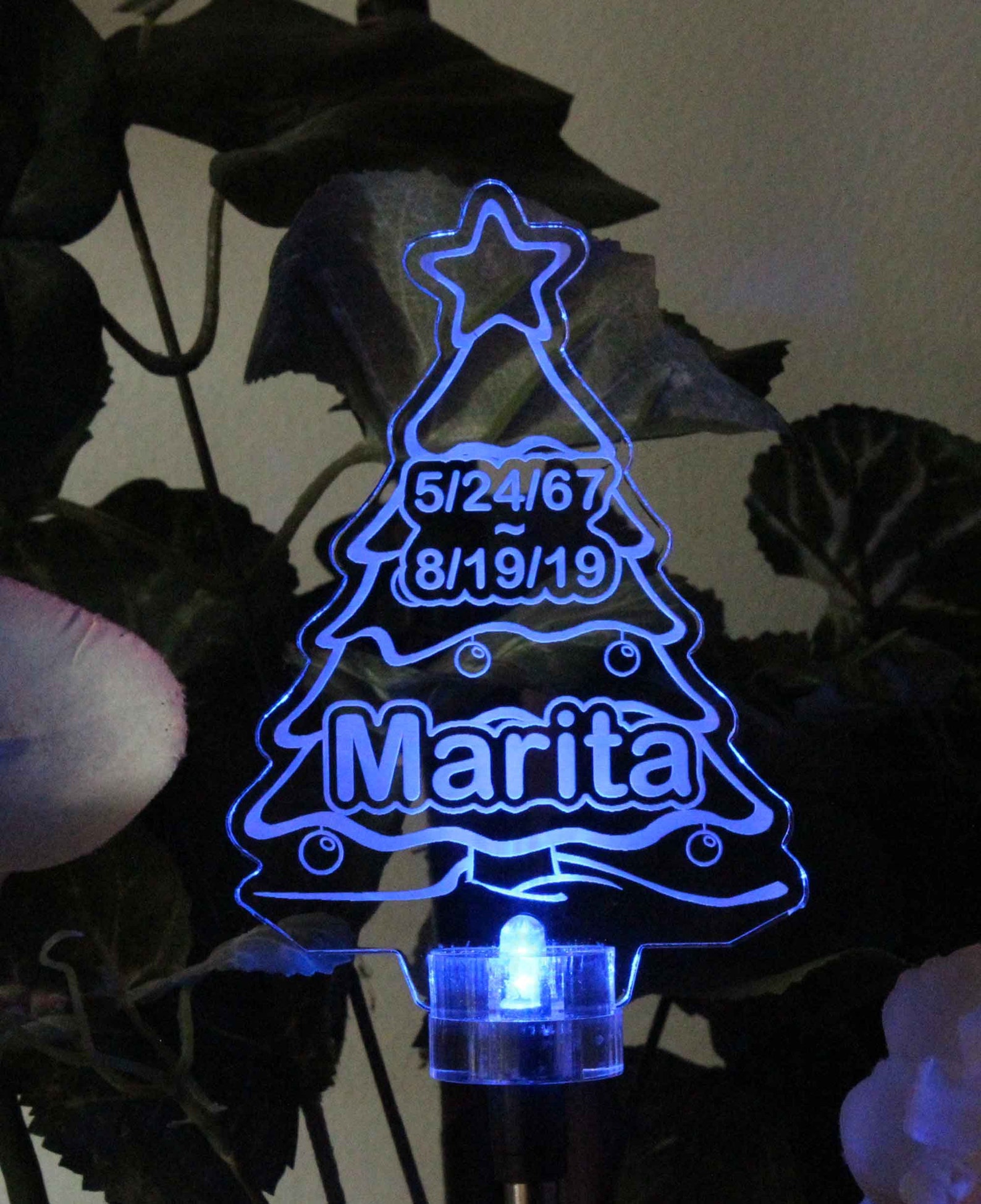 Personalized Christmas Tree Solar Light Grave Marker Garden Etsy