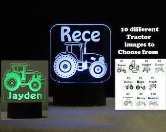 Personalized Kids Tractor Table Top Night Light - Multicolor light- Battery/USB/110V/240V