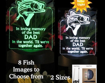 Loss of Father Gift,  Memorial Plaque, Personalized bass fish Solar Light Grave marker, Garden light, sympathy gift, Celebration of life