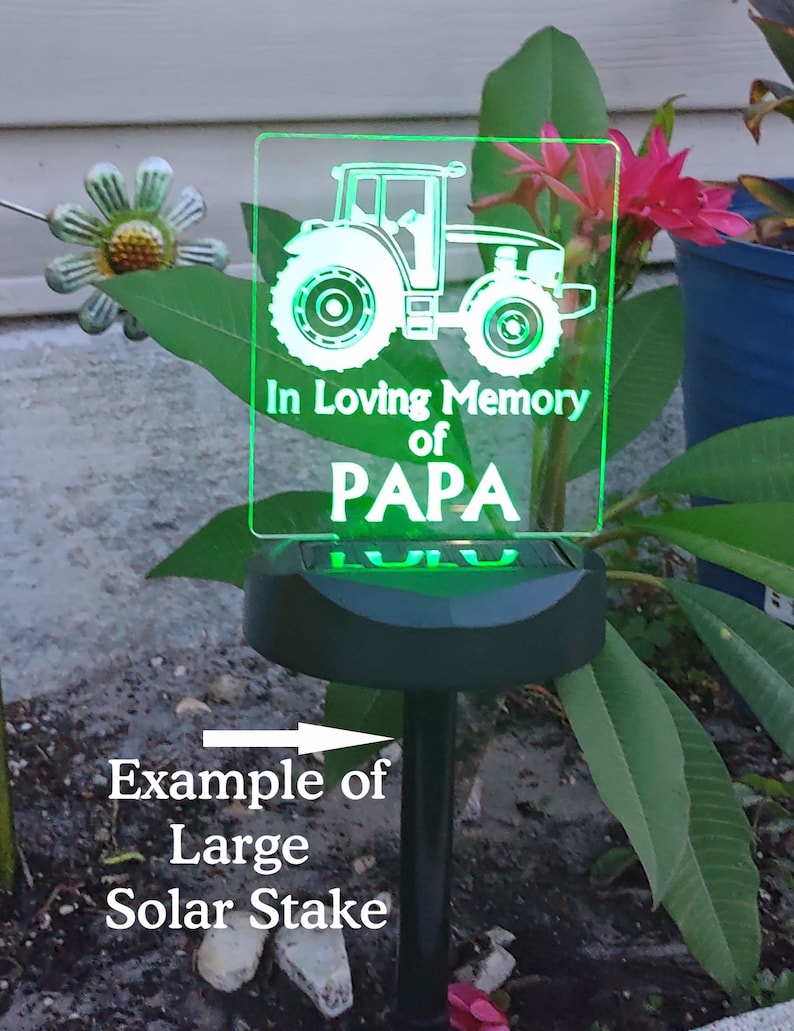 Personalized tractor Solar Light, Grave Marker, Memorial Plaque, Garden Light, Cemetery plaque, Outdoor, Sympathy Bereavement Gift 2 sizes zdjęcie 7