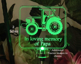 Personalized tractor Solar Light, Grave Marker, Memorial Plaque, Garden Light, Cemetery plaque, Outdoor, Sympathy Bereavement Gift - 2 sizes