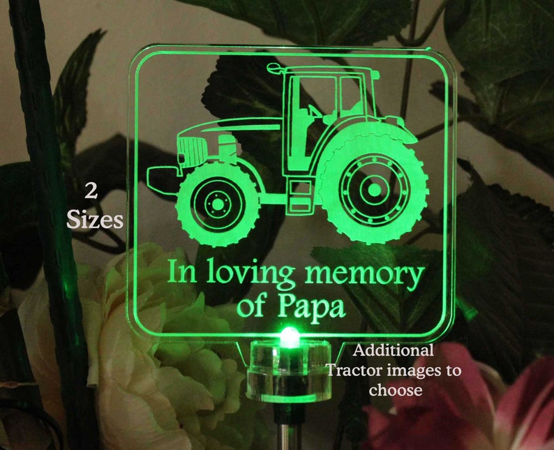 Personalized tractor Solar Light, Grave Marker, Memorial Plaque, Garden Light, Cemetery plaque, Outdoor, Sympathy Bereavement Gift 2 sizes zdjęcie 1