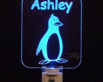 Personalized Penguin LED Night Light, Unique Light, Animal, Lamp