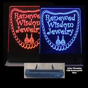 Custom Laser Engraved Business Sign: Rechargeable Battery Powered Display