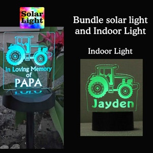 Personalized tractor Solar Light, Grave Marker, Memorial Plaque, Garden Light, Cemetery plaque, Outdoor, Sympathy Bereavement Gift 2 sizes zdjęcie 5