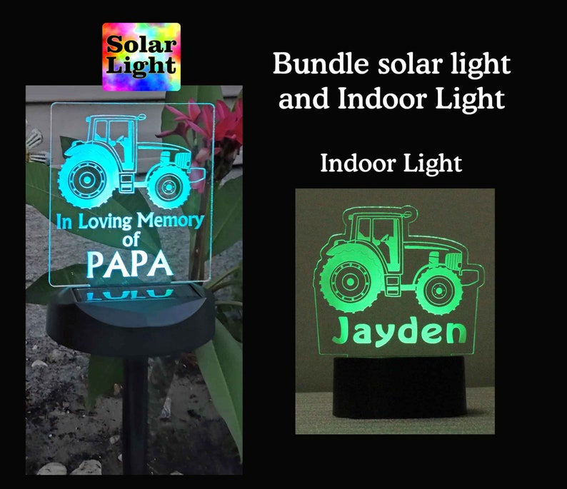 Personalized tractor Solar Light, Grave Marker, Memorial Plaque, Garden Light, Cemetery plaque, Outdoor, Sympathy Bereavement Gift 2 sizes zdjęcie 5