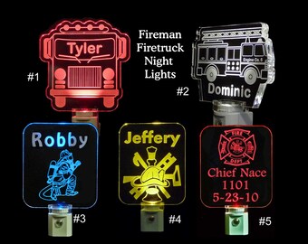 Firefighter gift, Firetruck Personalized night light, Fireman Sympathy gift, Gift for Kids, plug in night lightlight, gift for him