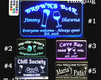 Custom Sign, Personalized Bar Sign, Patio Sign, Man cave sign, Neon Sign, gift for dad, gift for parents, gift for grandparents
