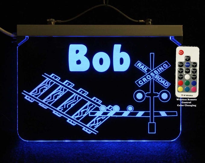 Personalized Lighted Train Sign: Railroad Crossing LED, Color Changing ...