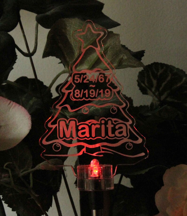 Personalized Christmas Tree Solar Light Grave Marker Garden Etsy