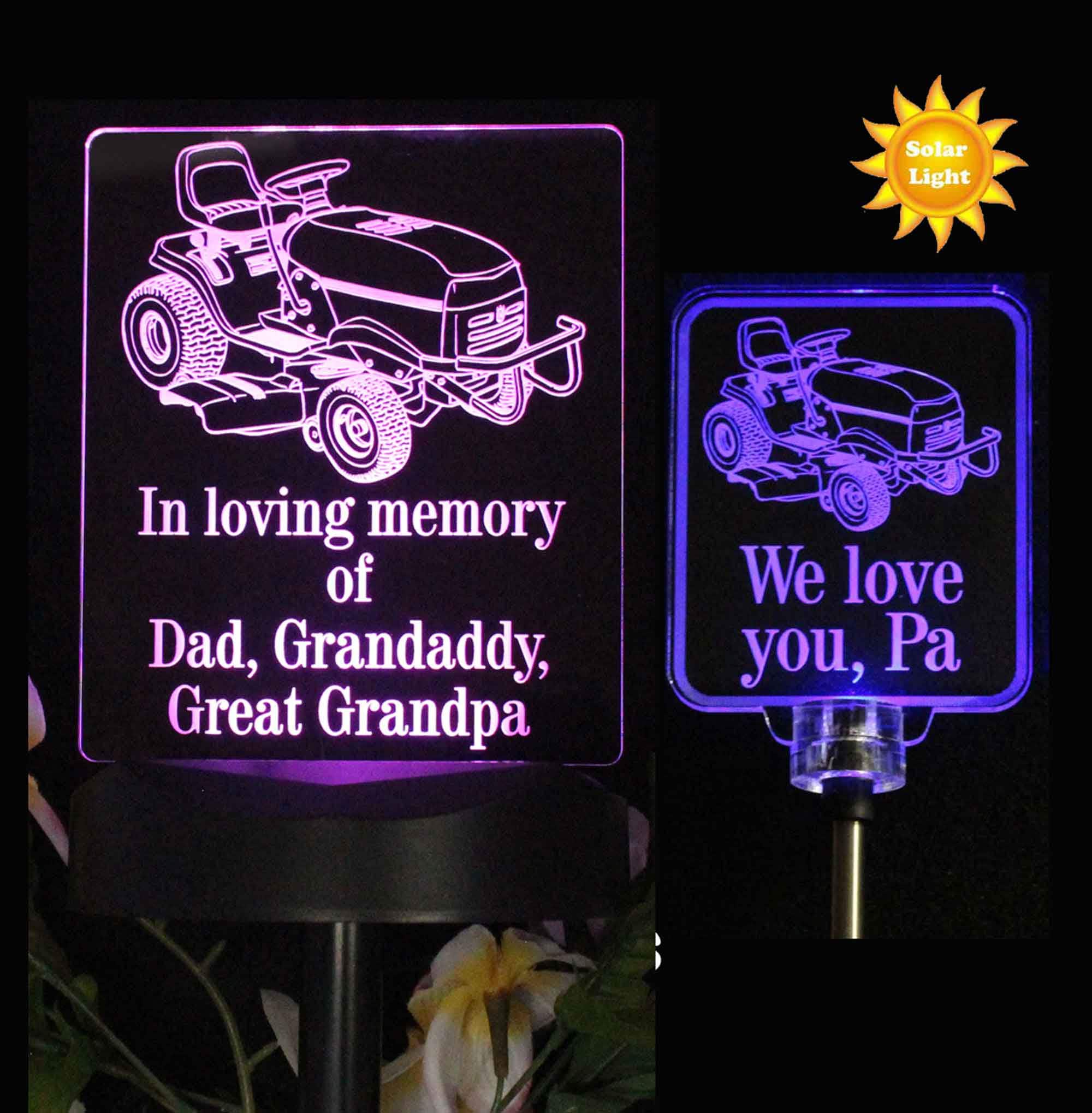 Personalized Lawnmower Solar Light, Grave Marker, Memorial
