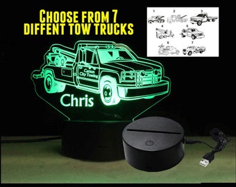 Personalized Table Top Tow Truck Custom Sign- With Remote for Multicolor light- USB/Battery, custom LED sign, acrylic sign, Gift for him