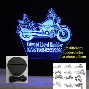 Sympathy Gift, Motorcycle Night Light, Memorial Plaque, Loss of Dad, Loss of Father, Gift for Dad, Gift for husband