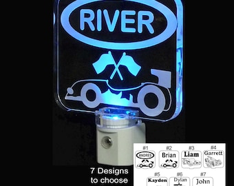 Personalized Race Car Night Light: Handmade Kids Lamp