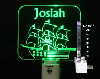 Kids Pirate Ship Personalized Night Light, LED Lamp