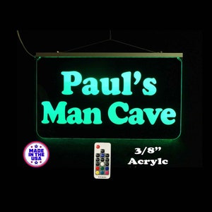 Man Cave Sign, Garage sign,  Custom Edge Lit Bar Sign, Personalized Remote Controlled Color Changing Lighted Sign, family name sign