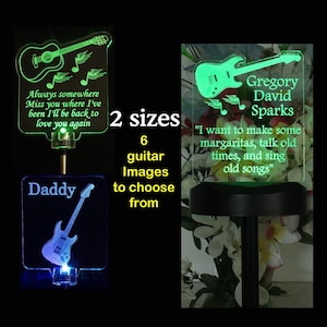 Personalized Guitar Solar Light, Sympathy Gift, garden light, grave marker, memorial gift, loss of dad, loss of son, loss of grandpa 2 sizes