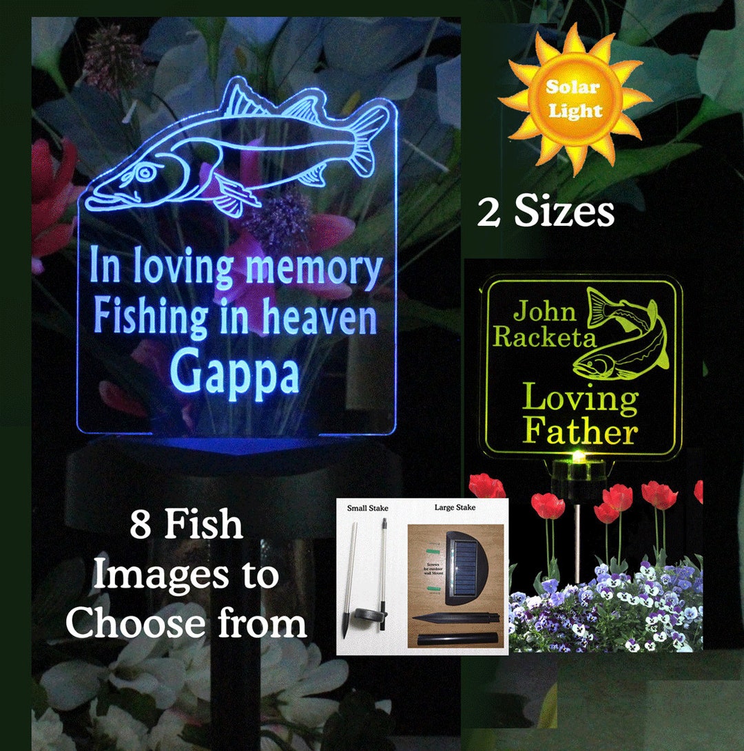 Personalized Fish Solar Light Grave Marker, Garden Light, Dad