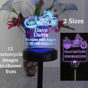 Memorial gift, Sympathy Gift, Solar Light Grave Marker, Motorcycle Garden Light, Loss of loved one, Loss of Dad,  Personalized