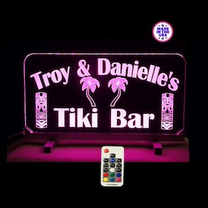 Tiki Bar Decor, Personalized LED Tiki Bar Sign, Man cave sign, Remote Controlled color changing Lighted Sign, neon