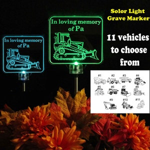 Personalized Bulldozer Solar Grave Marker - Memorial Plaque