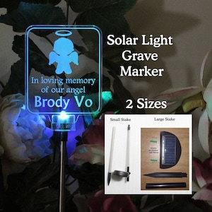 Boy Angel custom Grave Marker Solar Light, outdoor light, Personalized garden light, memorial for cemetery, laser etched, Laser Engraved,
